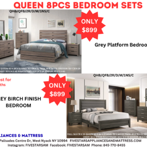 Queen 8 PCS Bedroom Set Grey Platform