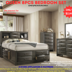 Queen 8 PCS Bedroom Set Silver